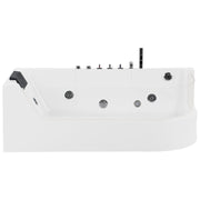 Vasca Idromassaggio Bianco Sanitario Vetro Acrilico Frontale Ecopelle Poggiatesta Illuminazione LED Singola 170 x 85 cm Design Curvo