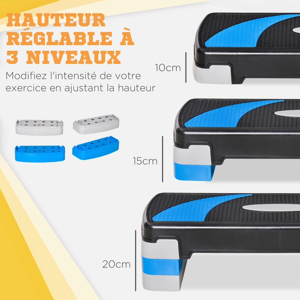 Stepper Fitness Aerobico ¨C zephmum ¨C Altezza Regolabile 10/15/20 cm, Superficie Antiscivolo 80x31x20 cm, Nero Blu