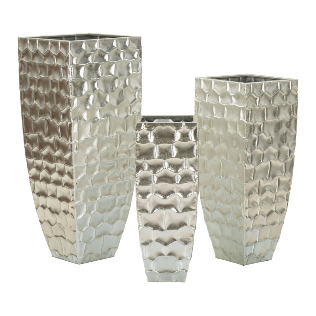 Set di 3 Vasi Decorativi VKH422, Argento, Metallo, 38,1x38,1x90,8 cm