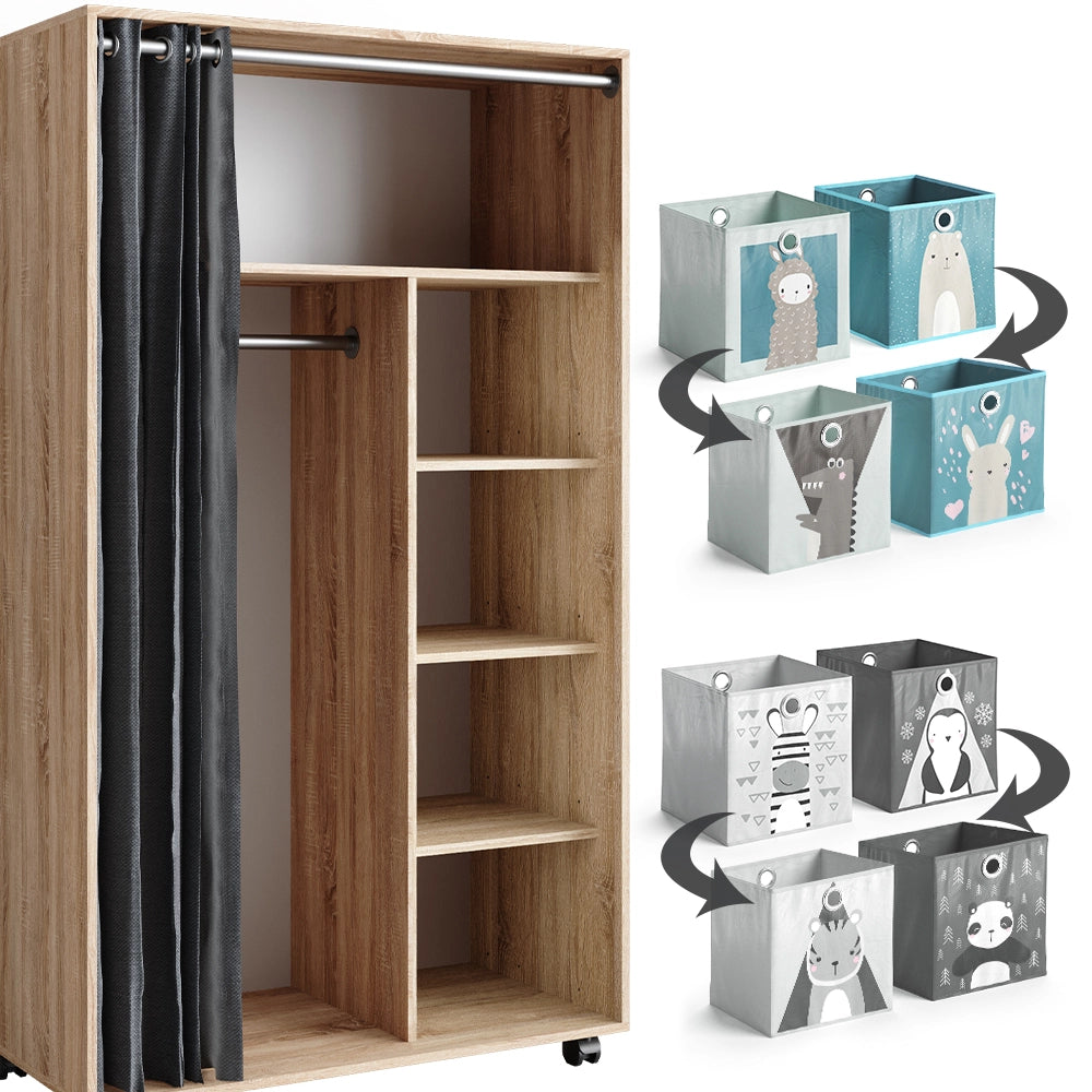 Vicco Armadio multifunzione Sonoma 100 x 168 cm aperto, con rotelle