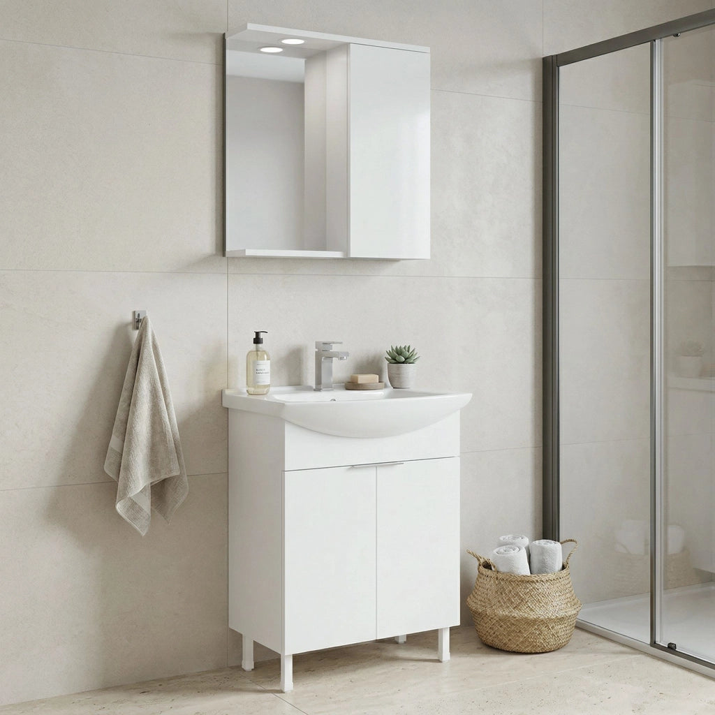 Set mobile lavabo con specchio (2 pezzi) "Purus 65" - 65 x 50 x 83 cm - Bianco