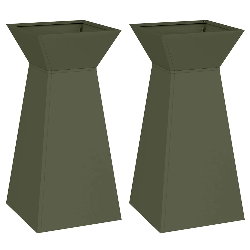 2 pz Fioriere | Cassetta per fiori | Vaso a Pilastro Oliva 35 x 35 x 73 cm