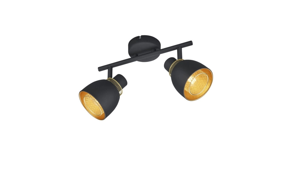 Plafoniera doppia PUNCH nera metallo con oro 2xE14 10W RL