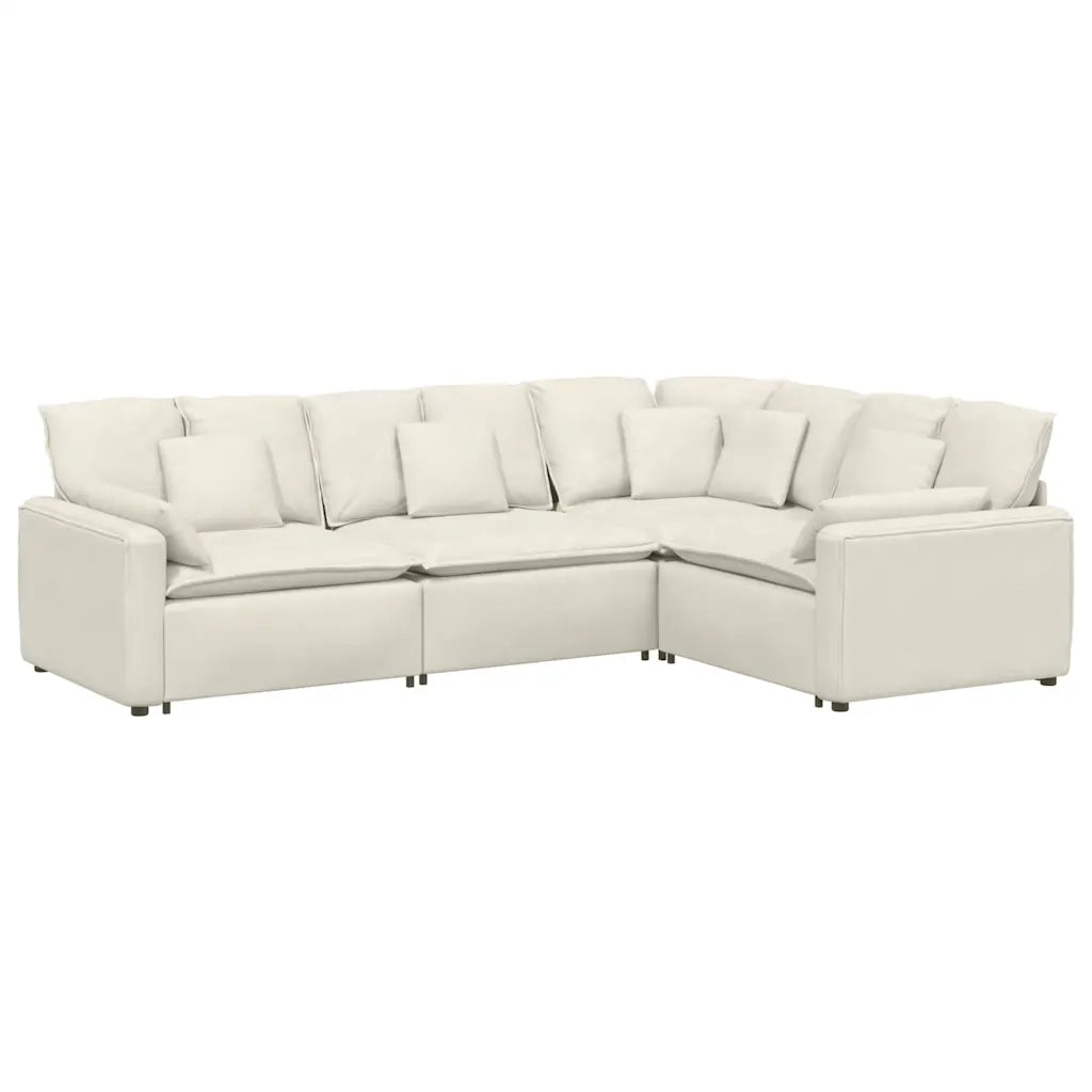 Divano Modulare con Cuscini in Velluto Crema 3321166