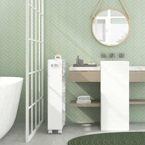 Mobiletto Salvaspazio da Bagno Carrello a 3 Livelli con Ruote e Freni Bianco