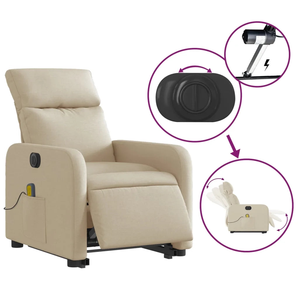 Poltrona Alzapersona Massaggiante Elettrica Crema in Tessuto 3206734