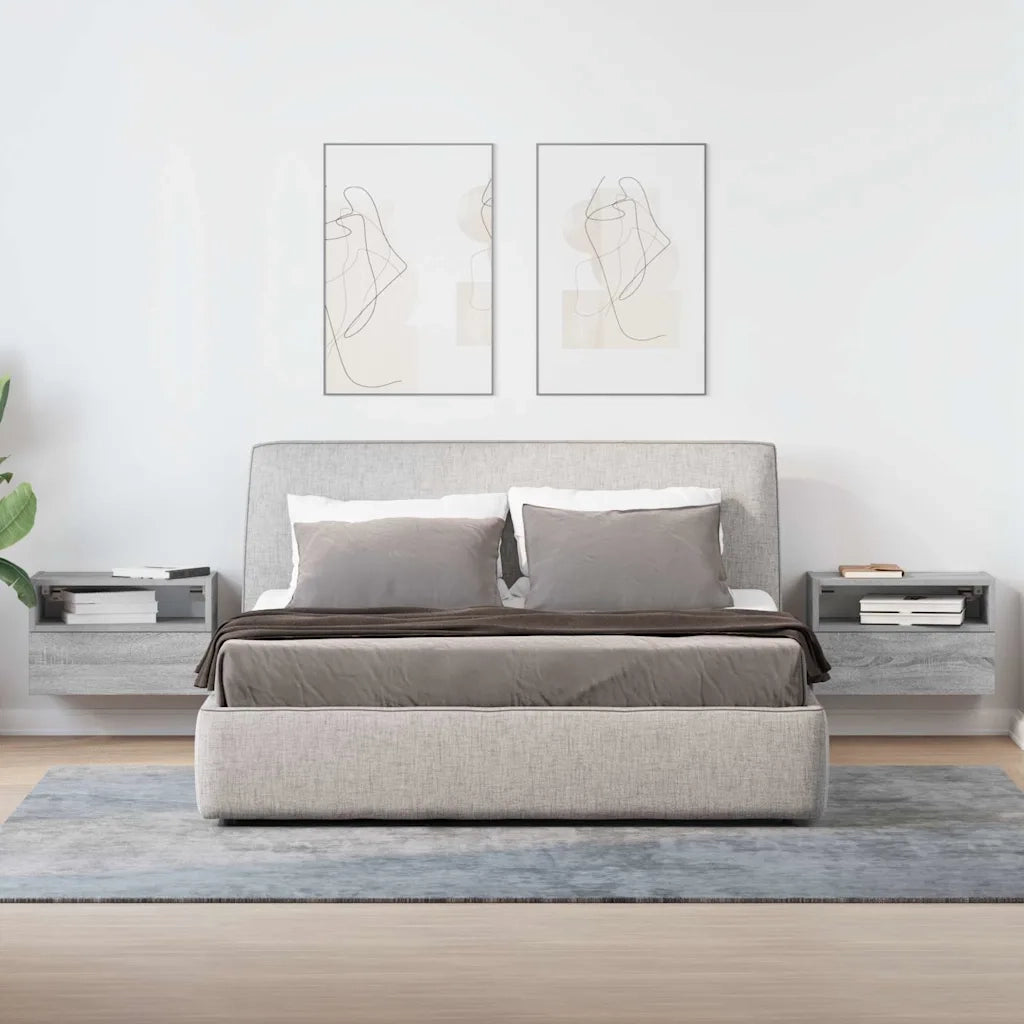 vidaXL Comodini a Muro 2 pz Grigio Sonoma 45x26x28,5 cm