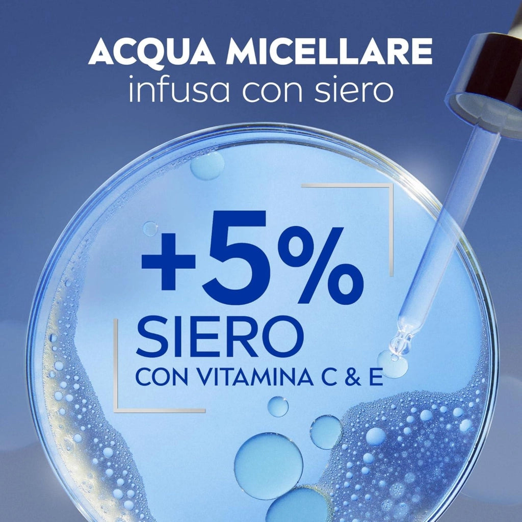 NIVEA ACQUA MICELLARE SKIN GLOW 400 ML STRUCCANTE VISO E OCCHI CON 5% SIERO NO RISCIACQUO PER PELLI SPENTE E SENSIBILI
