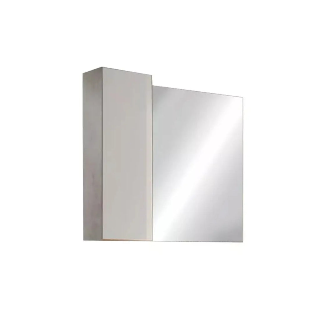 Specchio BURA – Design con contenitore, 78x75 cm, colori bianco lucido e cemento