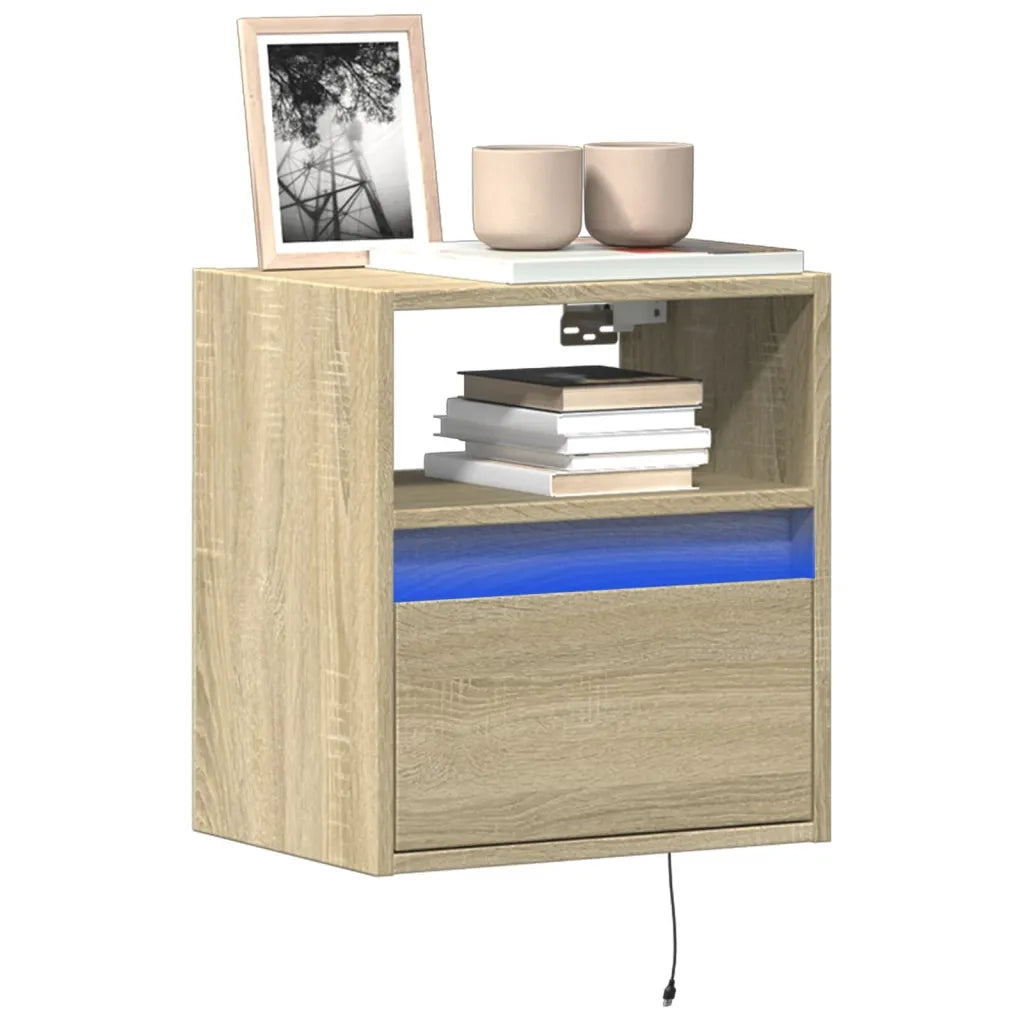 vidaXL Mobile TV a Parete con Luci LED Rovere Sonoma 41x31x45 cm