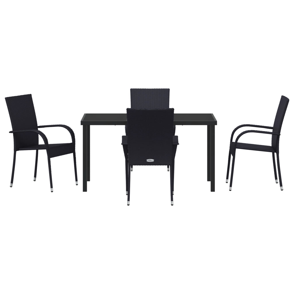 Set da pranzo da giardino 5 pezzi nero in rattan poliestere