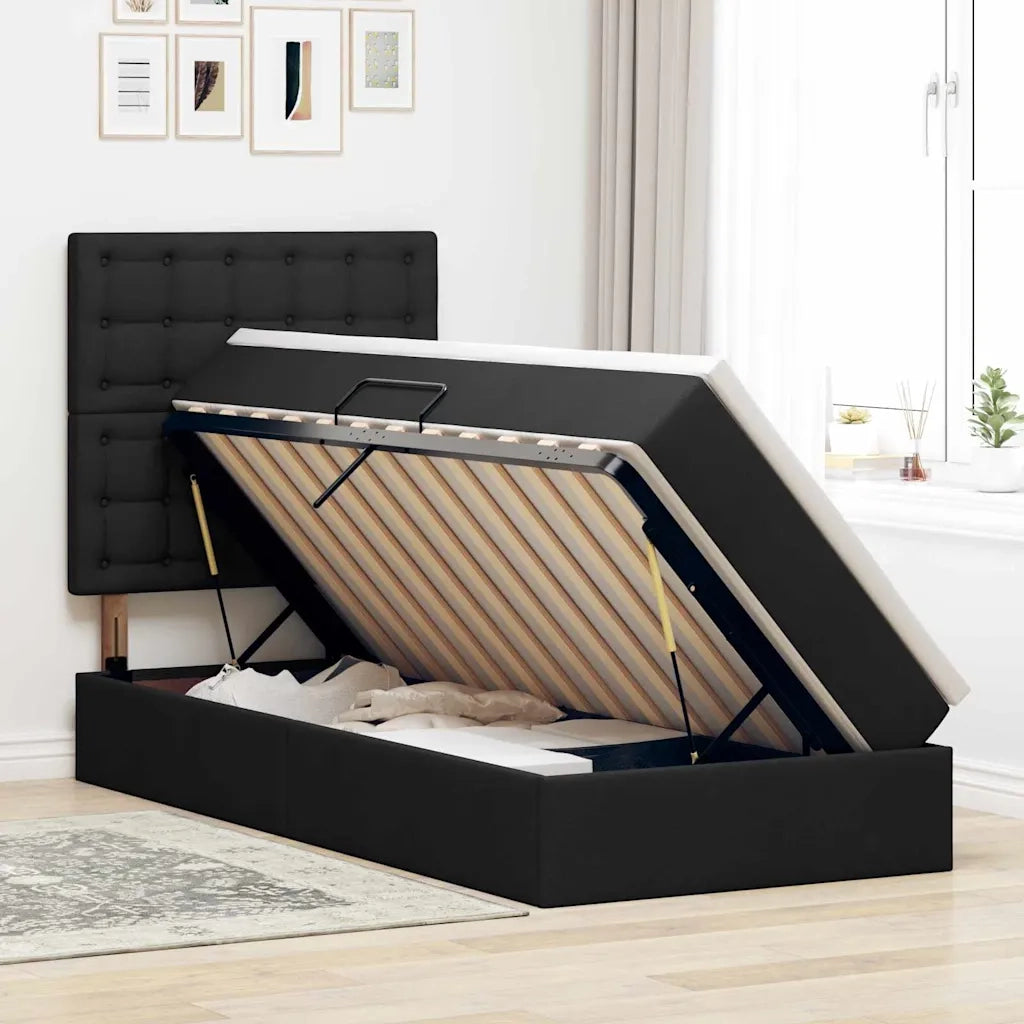 Letto con contenitore e materasso Nero 100 x 200 cm Poliestere