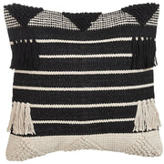 Cuscino decorativo cotone beige e nero 50 x 50 cm motivo geometrico nappe Fatto a Mano Sfoderabile con Imbottitura