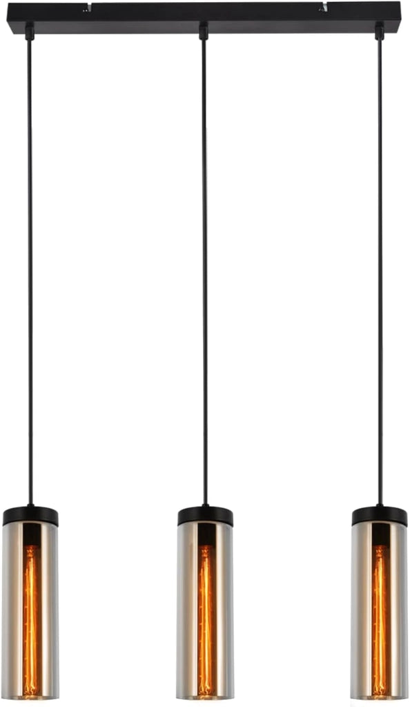 Lampada a sospensione ZMH nera per sala da pranzo - Lampada a sospensione in vetro E27 a 3 fiamme per soggiorno