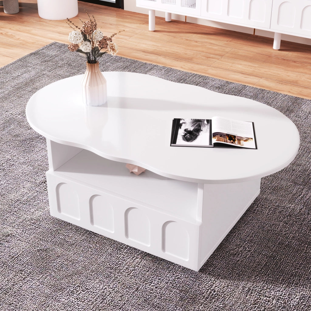 Tavolino da caffè a Forma di Nuvola con 1 Cassetto Push-to-Open e 1 Vano a Giorno; Stile Moderno; in Pannelli di Particelle; 100×60×40;5 cm; Bianco