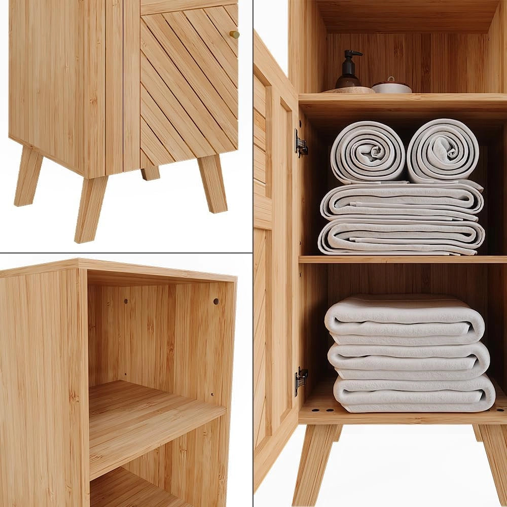 Mobiletto midi Lucie, Bambù, 40 x 124 cm, adatto per la conservazione salvaspazio di accessori da bagno