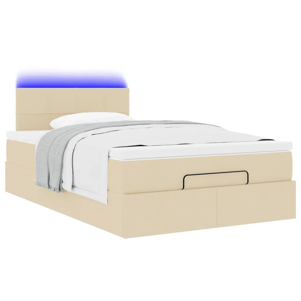 Struttura Letto Pouf con Materasso Crema 120x200 cm in Tessuto
