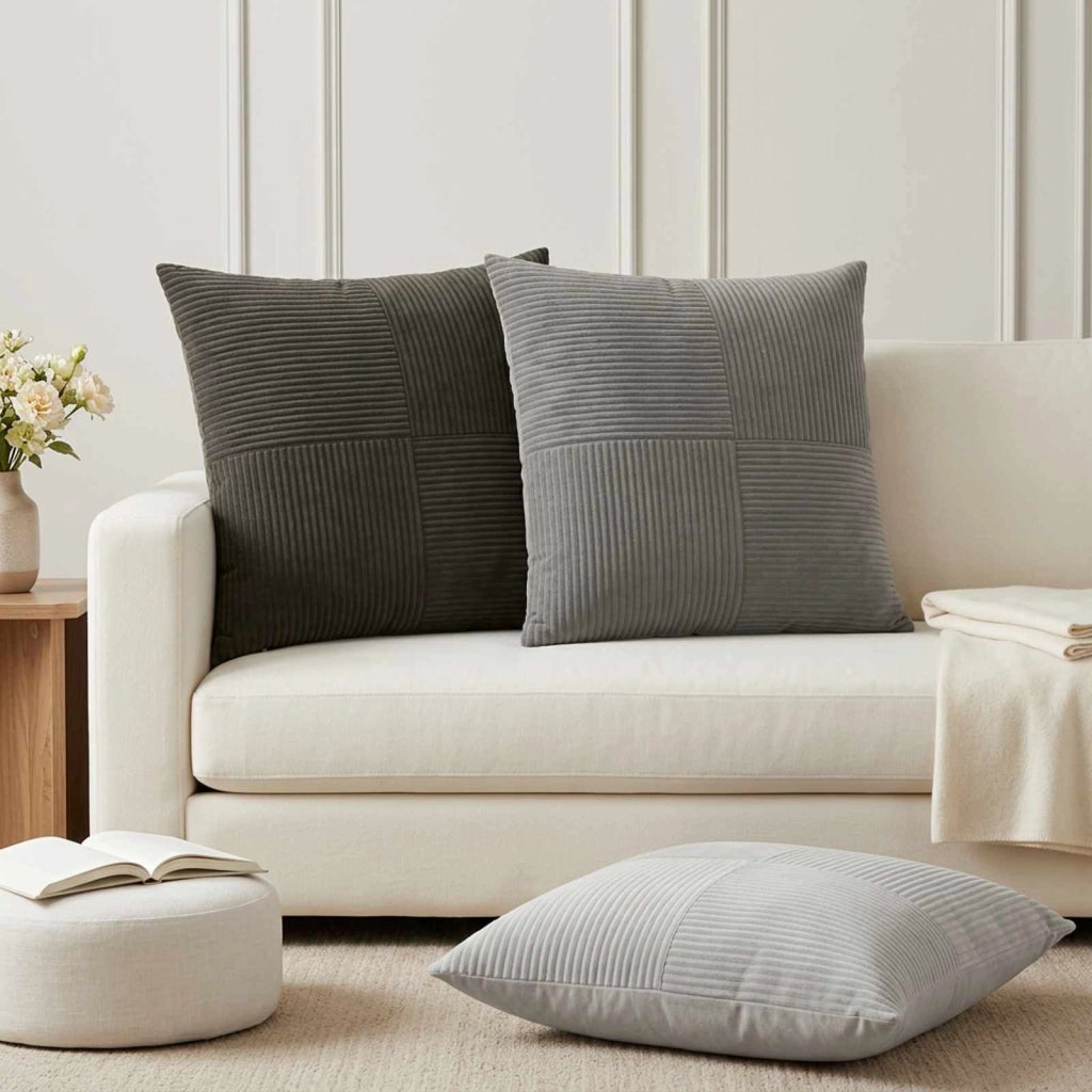 Federa 6 pz ALMELO Grigio Chiaro 65 x 65 cm corduroy 915494