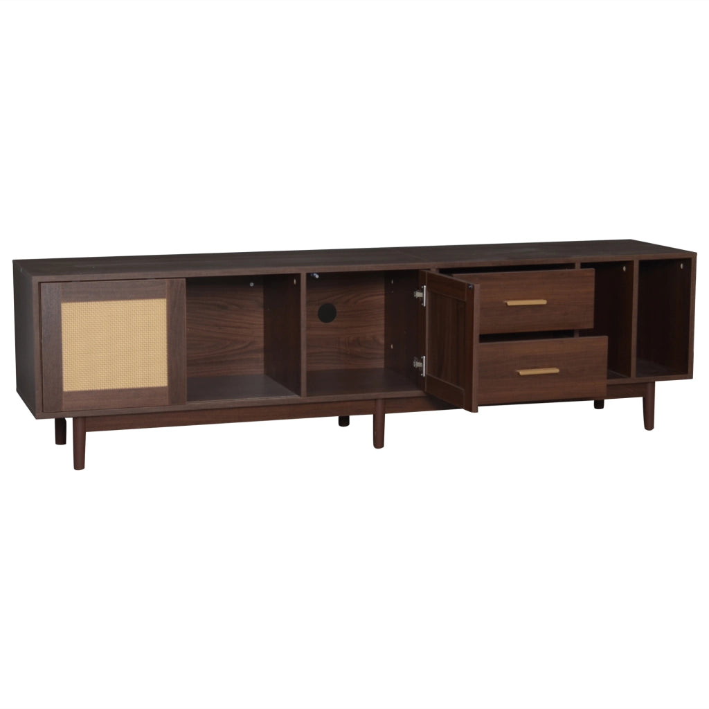 Mobile TV con Cassetti e Ripiani ¨C MINIMAL ¨C Marrone, Rattan/MDF, 190x40x52 cm
