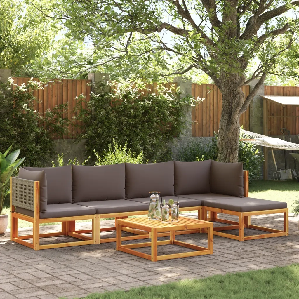 Set di divani da giardino 6 pezzi con cuscini in legno di acacia e rattan