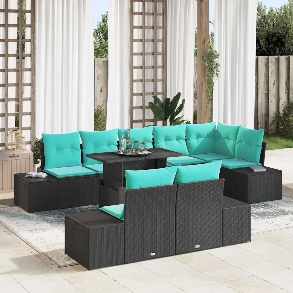 Set Divano da Giardino 9 pz 8-Numero di posti Nero e Blu 3349212
