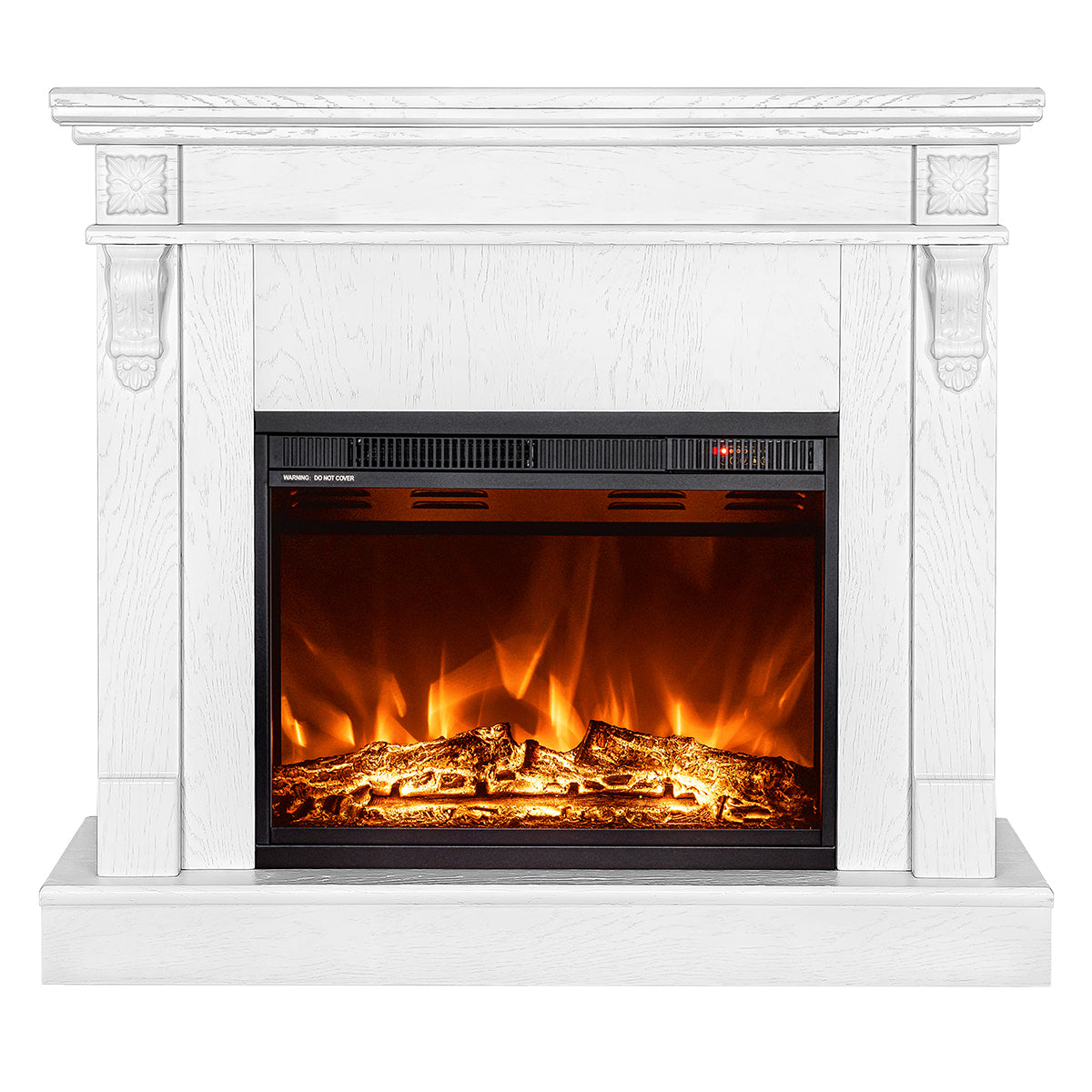 Camino Elettrico da Pavimento 90x100x30 cm Effetto Fiamma 1500W Solomon & Lorance Bianco