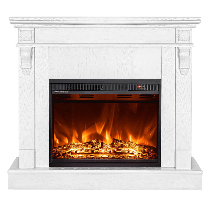 Camino Elettrico da Pavimento 90x100x30 cm Effetto Fiamma 1500W Solomon & Lorance Bianco