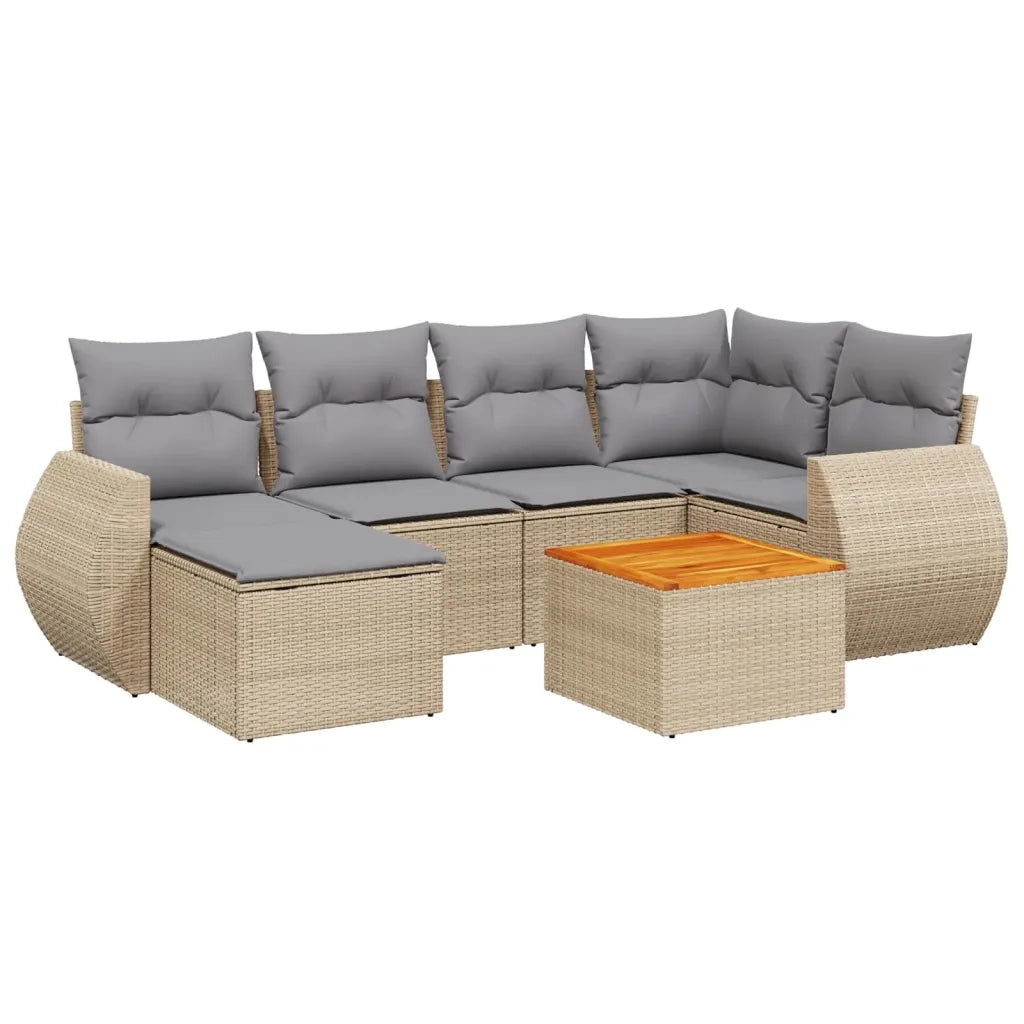 Set Divani da Giardino 7 pz con Cuscini Beige in Polyrattan