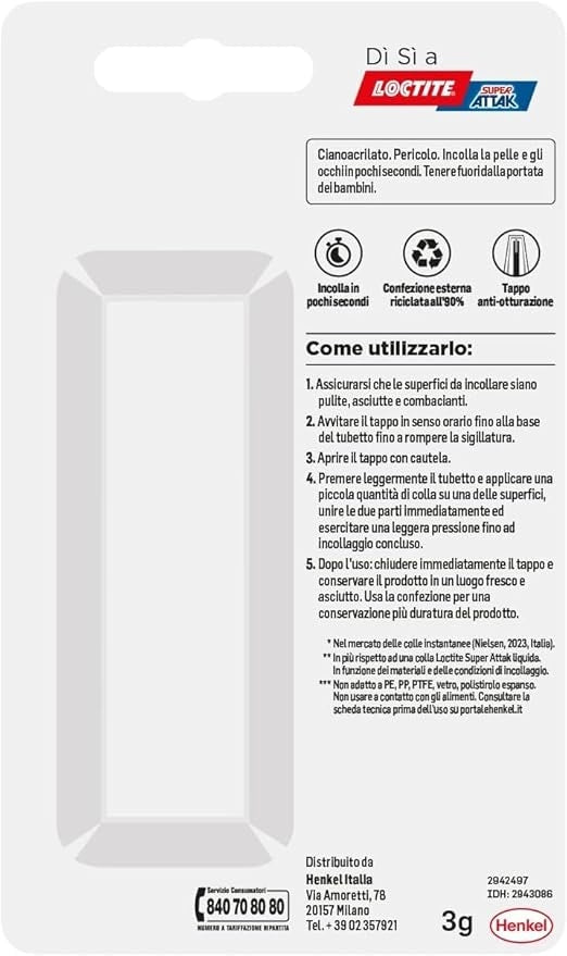 LOCTITE ATTAK GEL RIPOSIZIONABILE - GR 3 CF=PZ 12- 1 confezioni