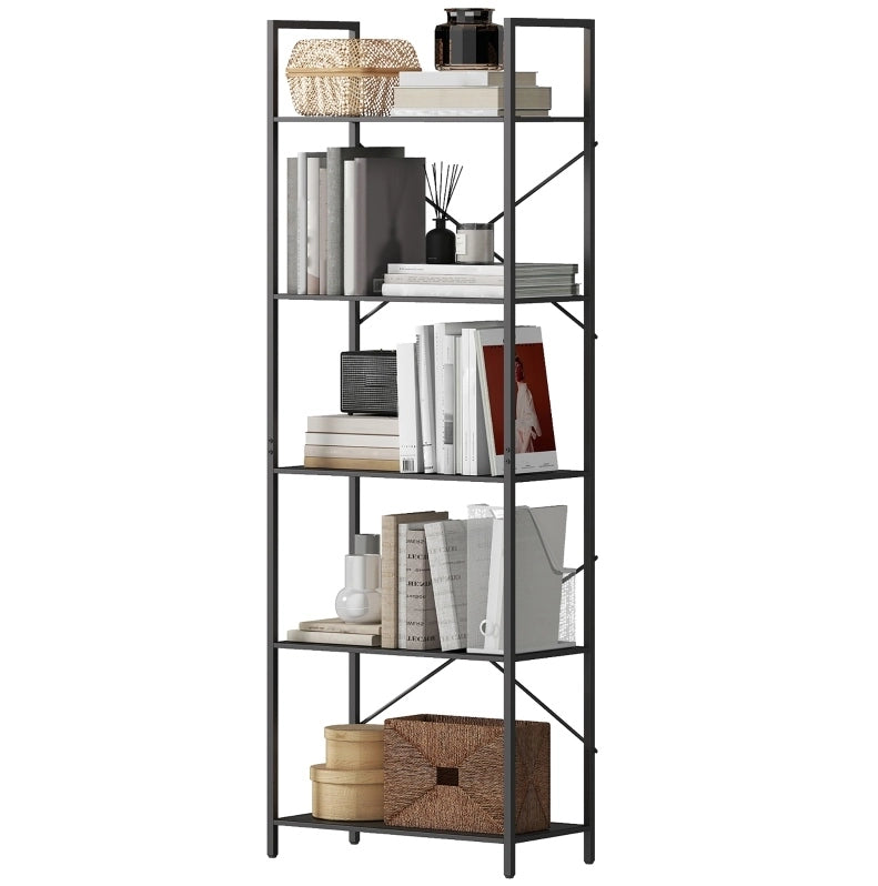 Libreria a 5 ripiani in metallo nero 60x30x170,5 cm