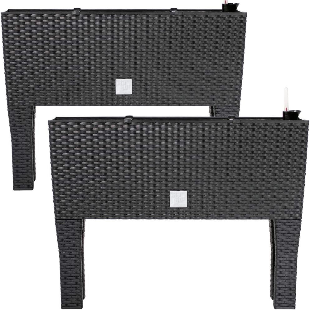 2 letti rialzati con sistema di irrigazione, 60 x 25 x 46 cm, 30 litri, effetto rattan