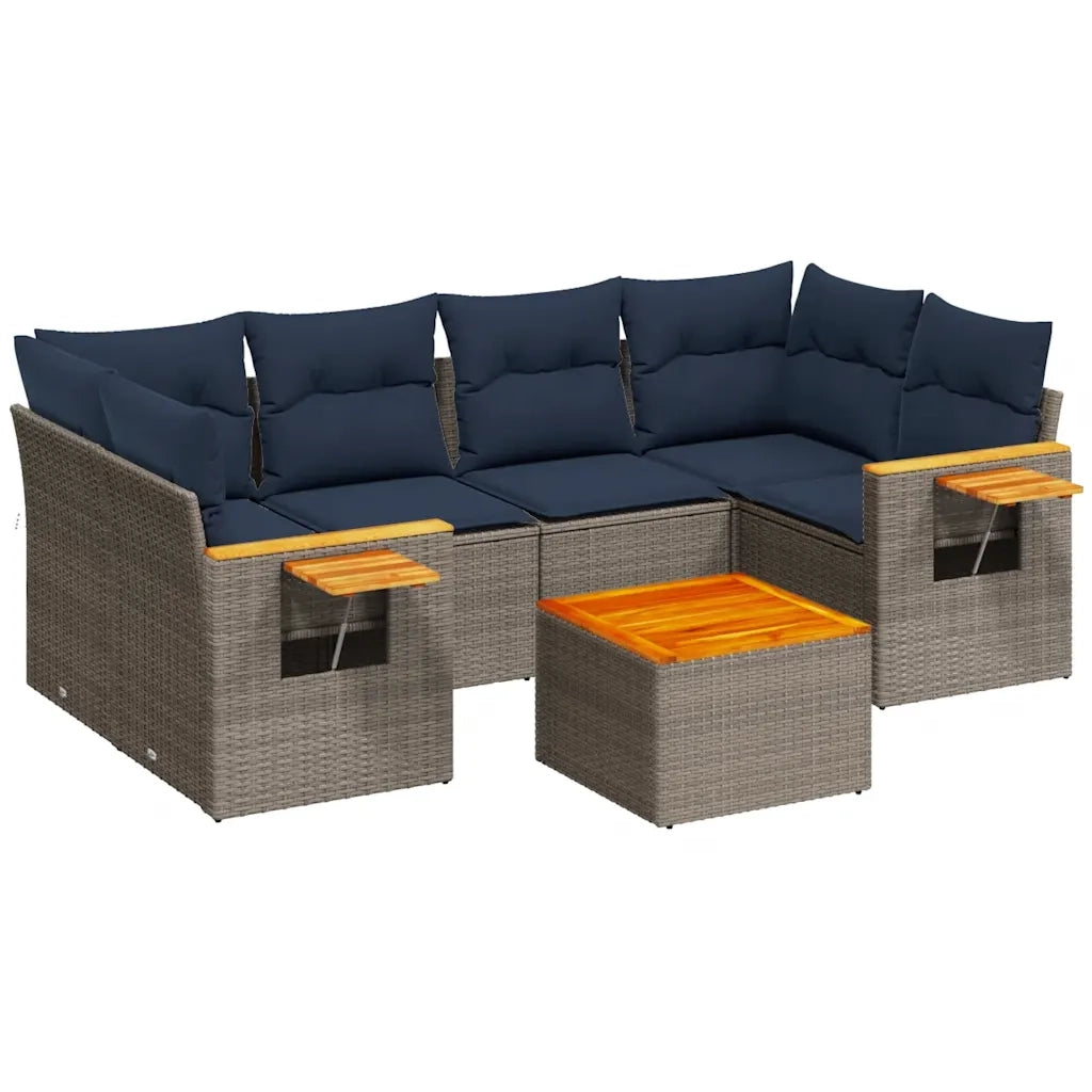 Set Divani da Giardino 7 pz con Cuscini Grigio in Polyrattan