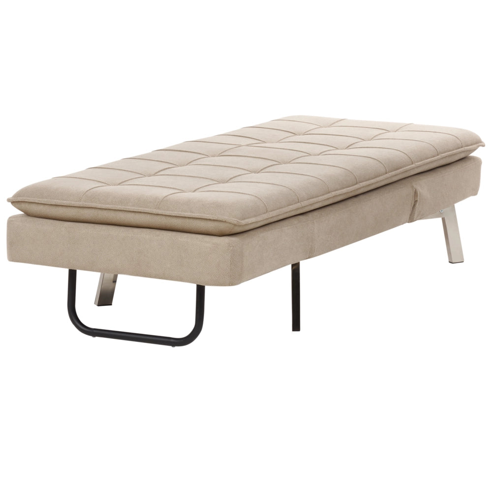 Chaise longue Tessuto Beige capitonnè Schienale e Gambe Regolabili Modern Glam