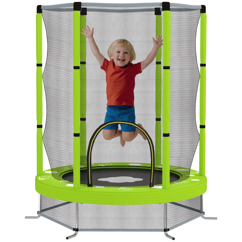 Trampolino Elastico per Bambini ?140 cm con Rete di Sicurezza e Disegni, Et¨¤ 3-6 Anni, Verde