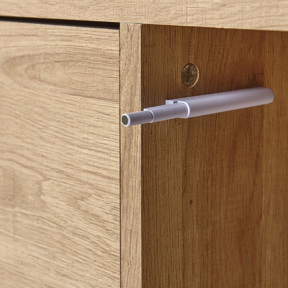 Credenza a 3 ante in legno chiaro e MDF grigio con finitura in carta 3 ante aperte