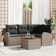 Set di SofÃ  da Giardino  5 Pezzi con Cuscini Grigio Poly Rattan Acacia