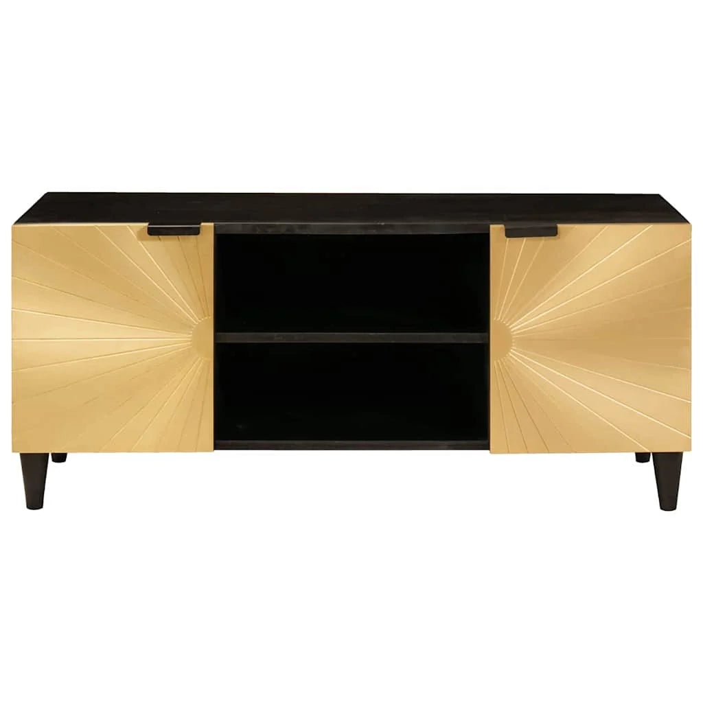 Mobile TV basso moderno ed elegante 105 x 33 x 46 cm con contenitore e ante in legno ingegnerizzato nero 02_0057756