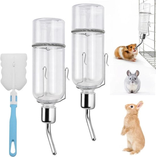 Dispensatore di acqua per animali da compagnia - Dispensatore di acqua appeso con supporto - Ideale per conigli, hamsters e cavi.