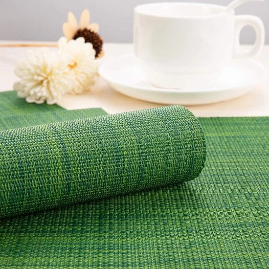 Set di tappeti per tavolo da 6, tappeti per tavolo in vinile tessuti, lavabili, termoresistenti e antiscivolo, adatti per cucina, famiglia, ristorante, caffè (verde scuro)