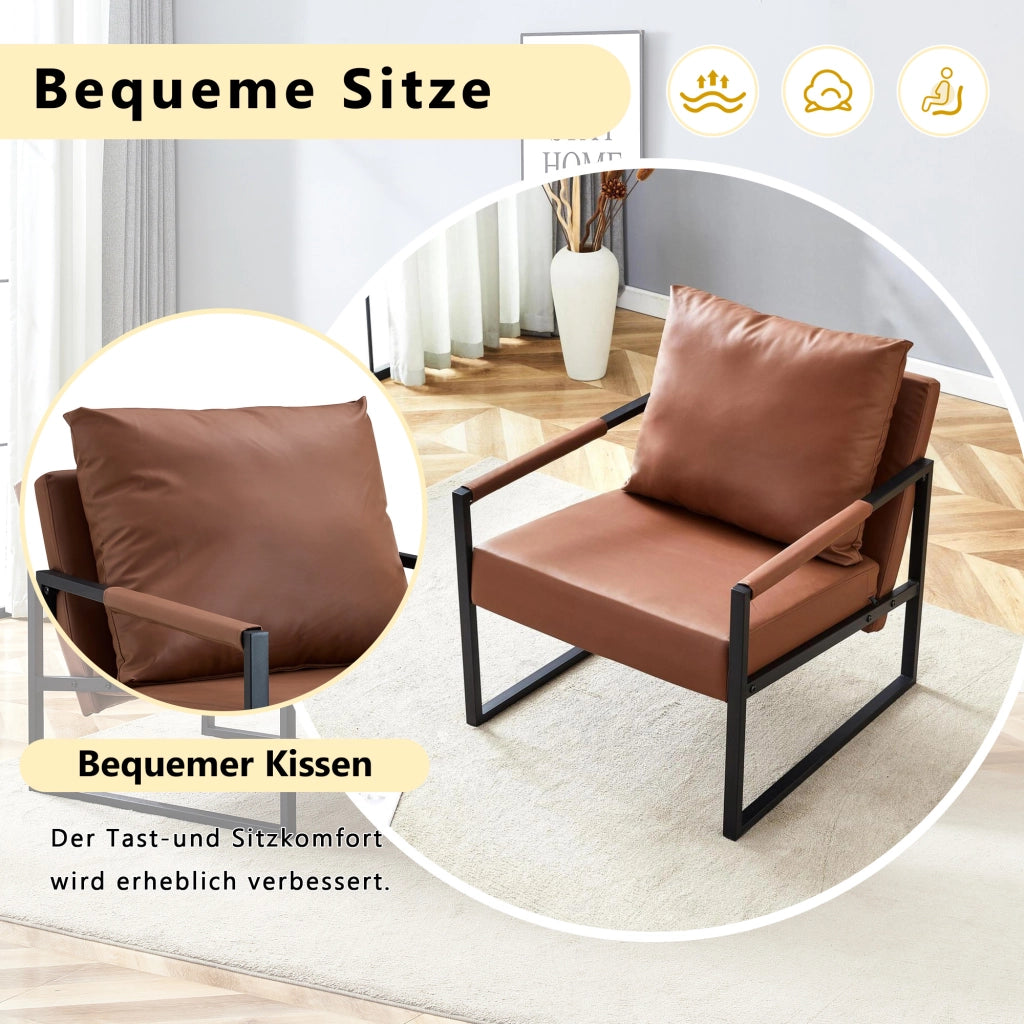 POLTRONA Relax 79x65x28 cm Marrone in PU e Metallo con Braccioli