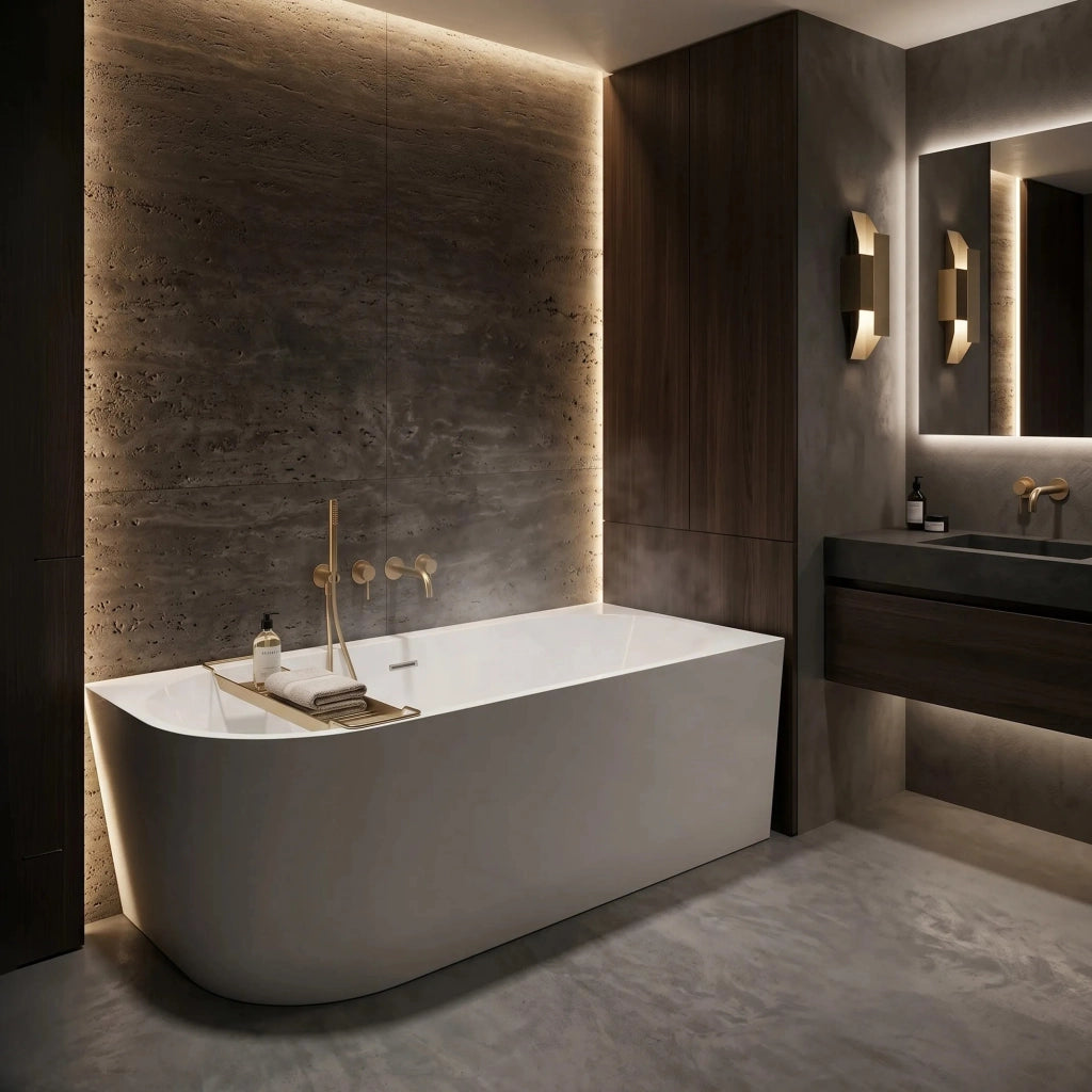 Vasca Da Bagno Angolare In Acrilico Rea Bellanto Slim 150 Right Copritappo nero