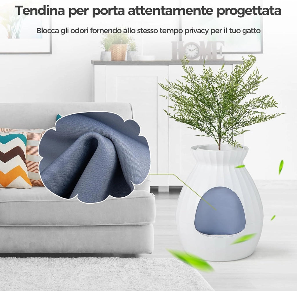 Lettiera per Gatti Smart con Rimozione Elettronica degli Odori e Sterilizzazione, Pianta Finta, Ciottoli, Tenda per la Porta, Paletta, Adatta per Gatti Grandi e Cuccioli (Bianco)