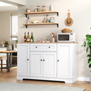 Credenza moderna da cucina 138 cm con cassetto e ante; in MDF naturale e bianco