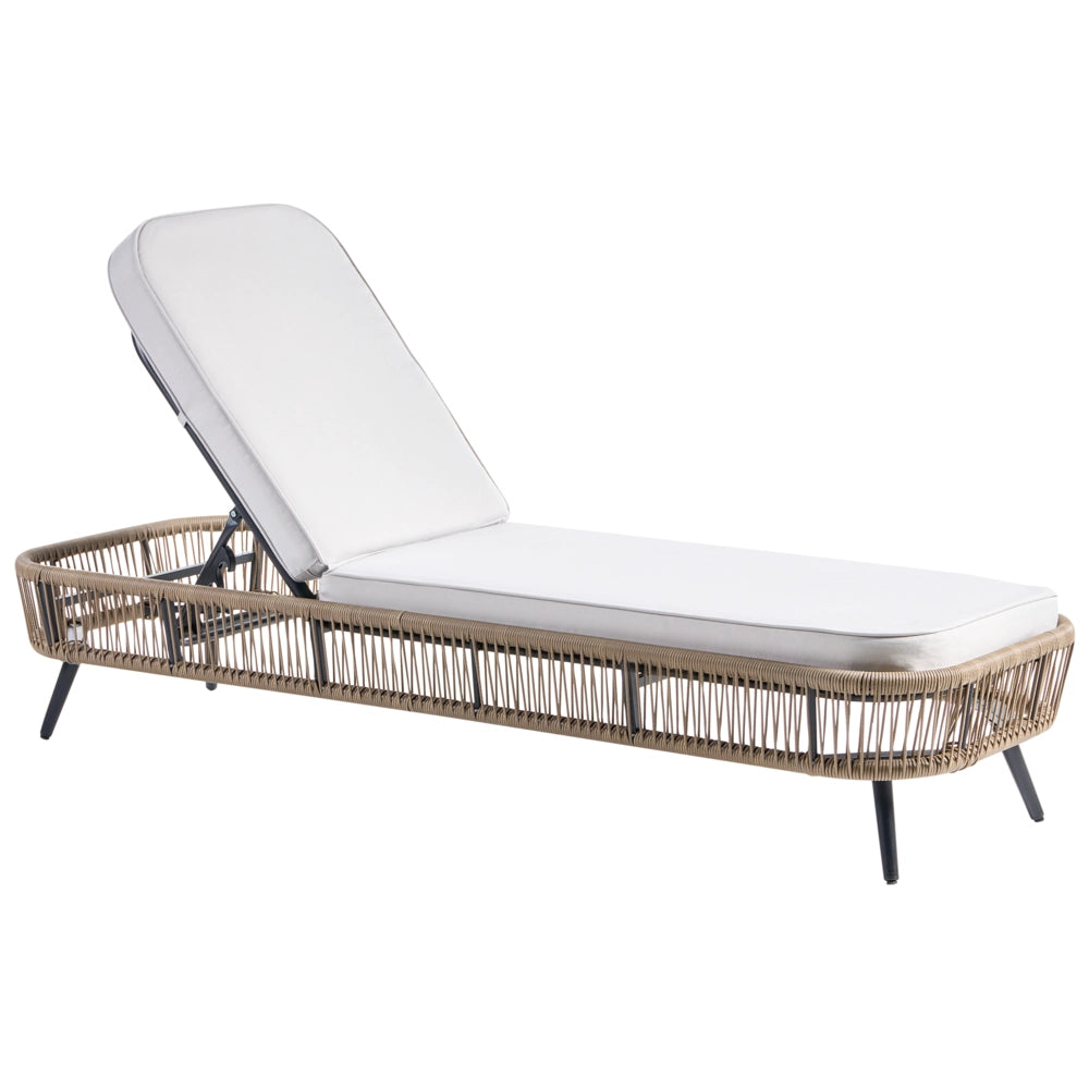 Sdraio da giardino beige in rattan PE alluminio e tessuto in poliestere schienale reclinabile regolabile