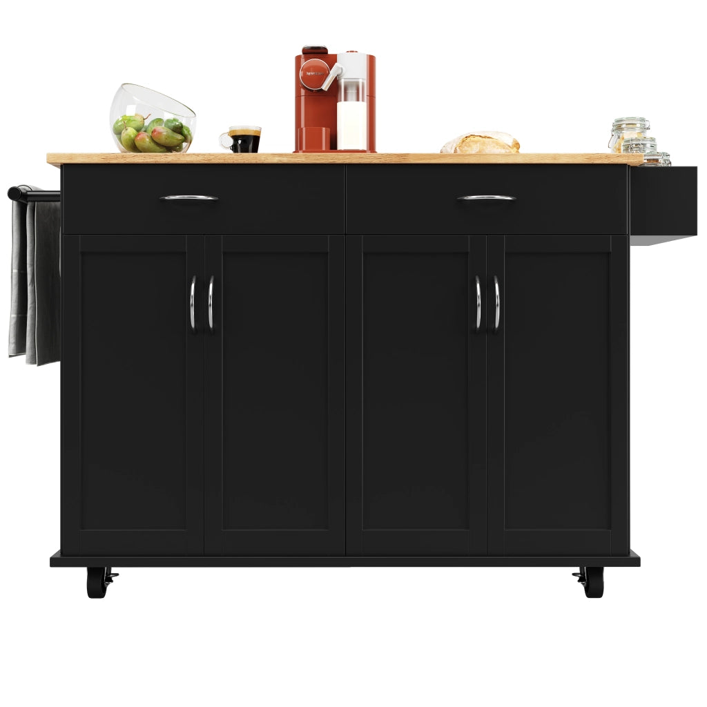 Isola da Cucina Multifunzionale ¨C MINIMAL ¨C Nero, Piano in Legno, 106x50x90.5cm