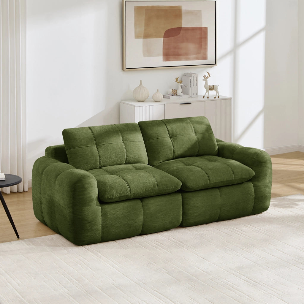 Divano modulare a 2 posti con seduta profonda e comfort ergonomico in chenille verde per interni 194 × 97 × 68 cm