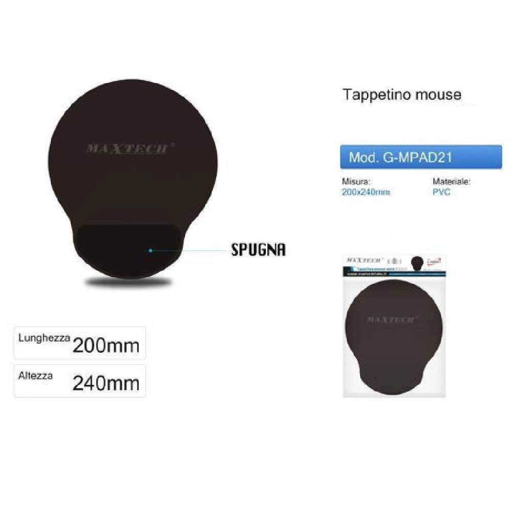 Trade Shop - Mouse Pad Tappetino Ergonomico Morbido Poggia Polso Spugna Pc Maxtech G-mpad21 -