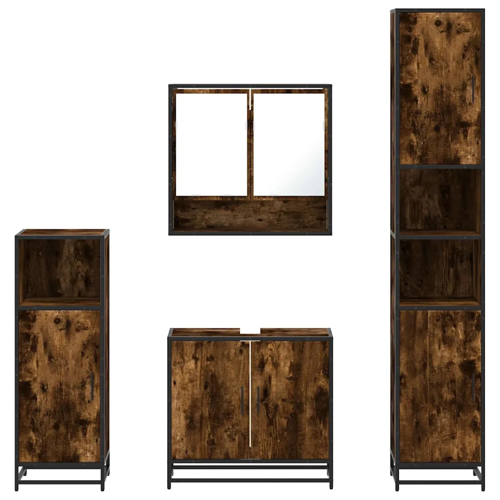 Set Mobili da Bagno 4 pz Rovere Fumo in Legno Multistrato 3301217