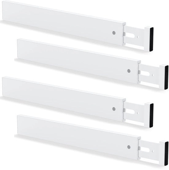 Set di 4 divisori di carrello regolabili in bambù (44-55 x 1,5 x 5,7 cm, bianco), divisori di carrello per cucine, organizzatore di carrello per cucine