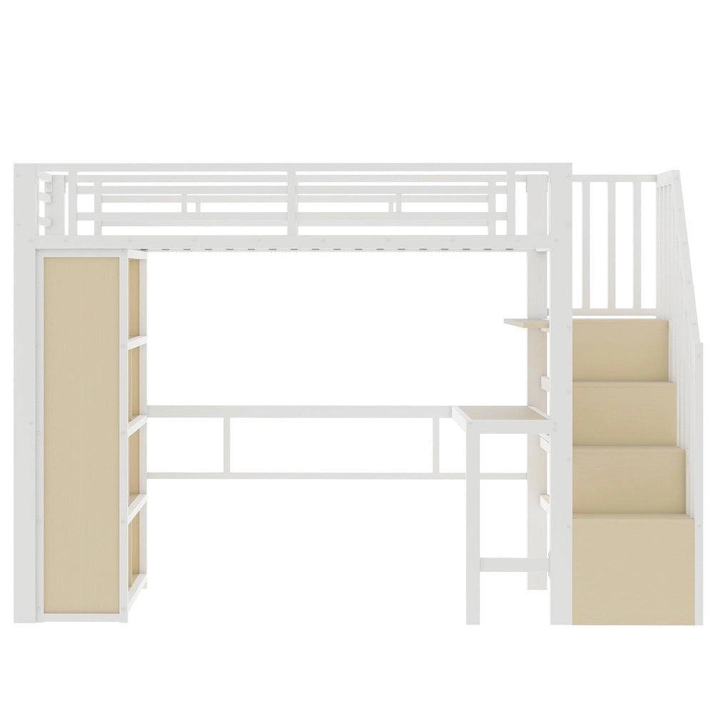 Letto a Soppalco con Scrivania e LED ¨C Xylo ¨C Metallo Bianco 90x200